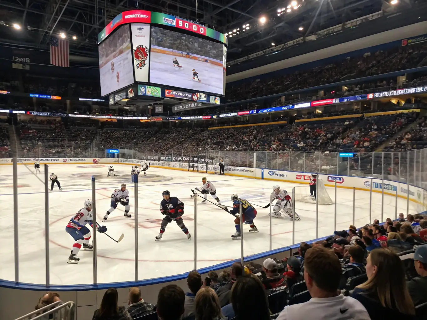 A dynamic shot of a hockey game in full swing at PalaFeltre, capturing the energy and excitement of the sport. The image is used to promote upcoming hockey events.