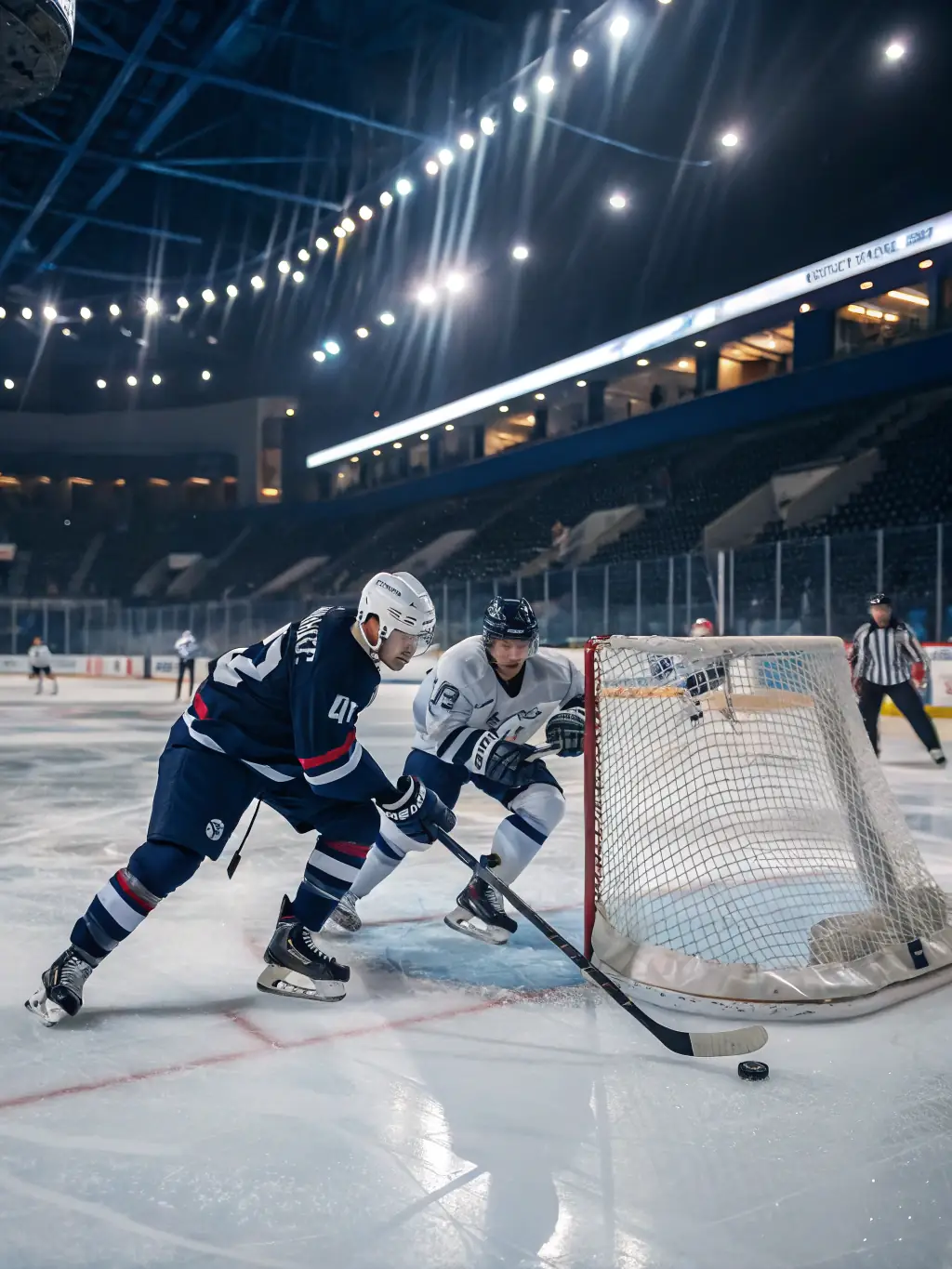 A dynamic action shot of a youth hockey team competing in a game at PalaFeltre, showcasing the speed and excitement of the sport.